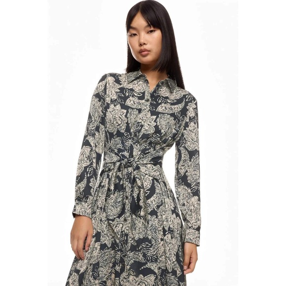 Shoshanna Essie Dress Black Ivory Floral Print Long Sleeve Shirt Dress Size 6 - Picture 2 of 15